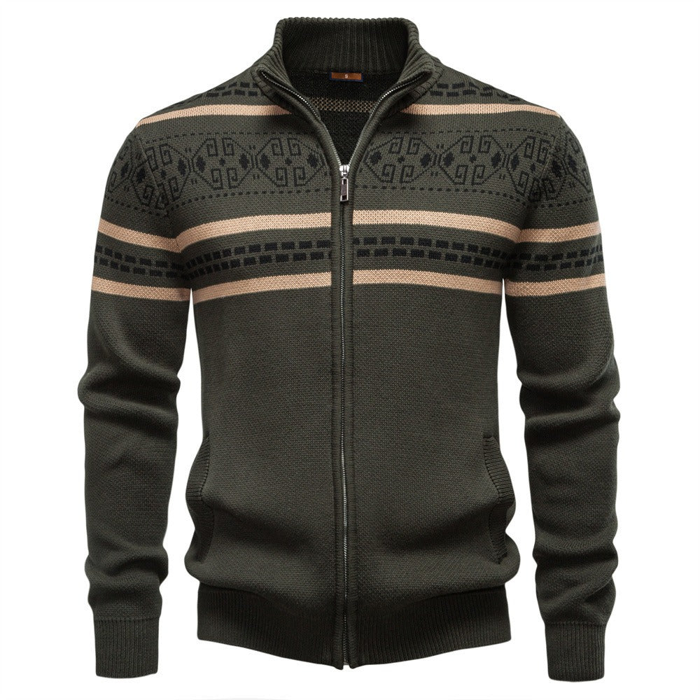 Men's Nordic Pattern Full-Zip Sweater