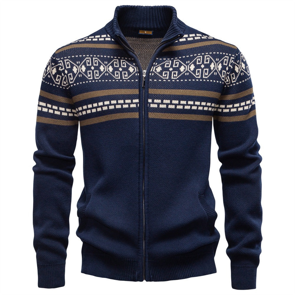 Men's Nordic Pattern Full-Zip Sweater