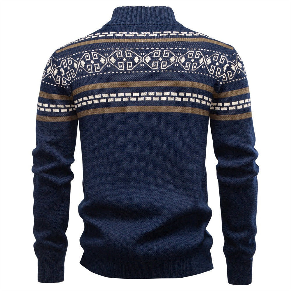 Men's Nordic Pattern Full-Zip Sweater