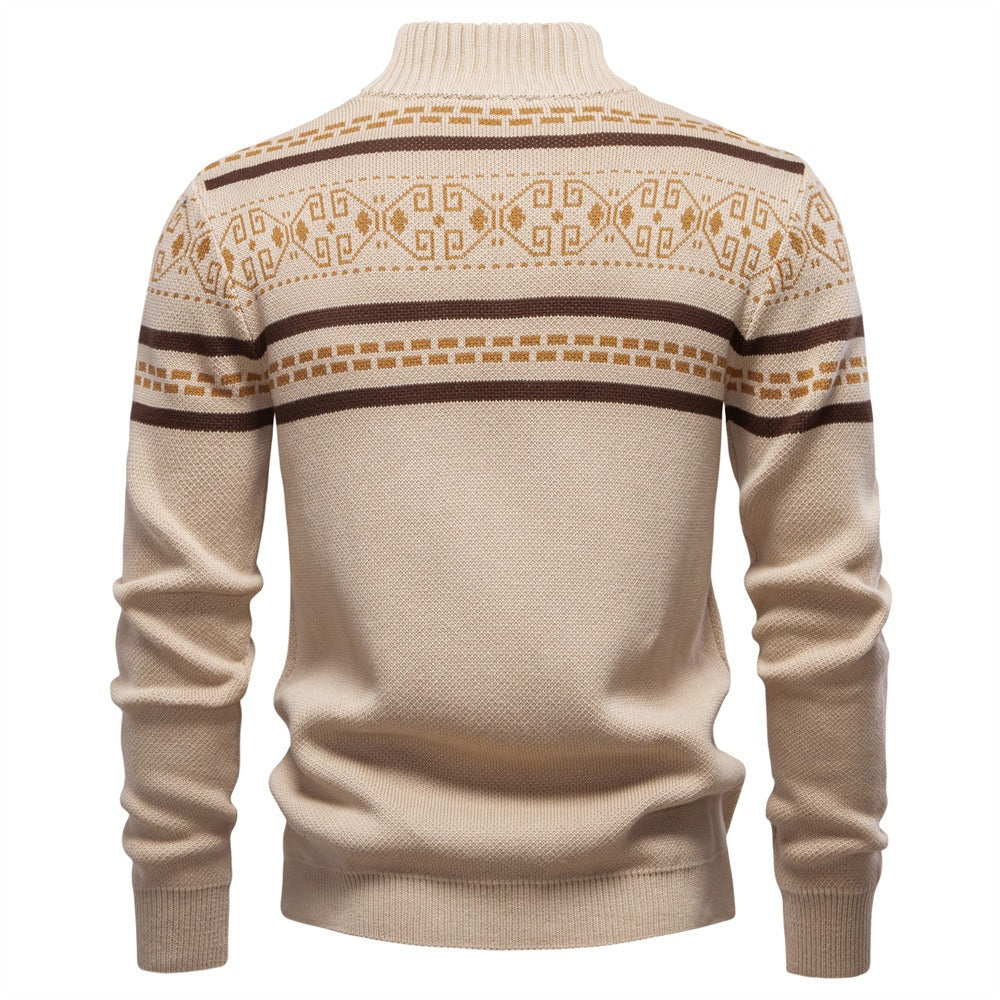 Men's Nordic Pattern Full-Zip Sweater