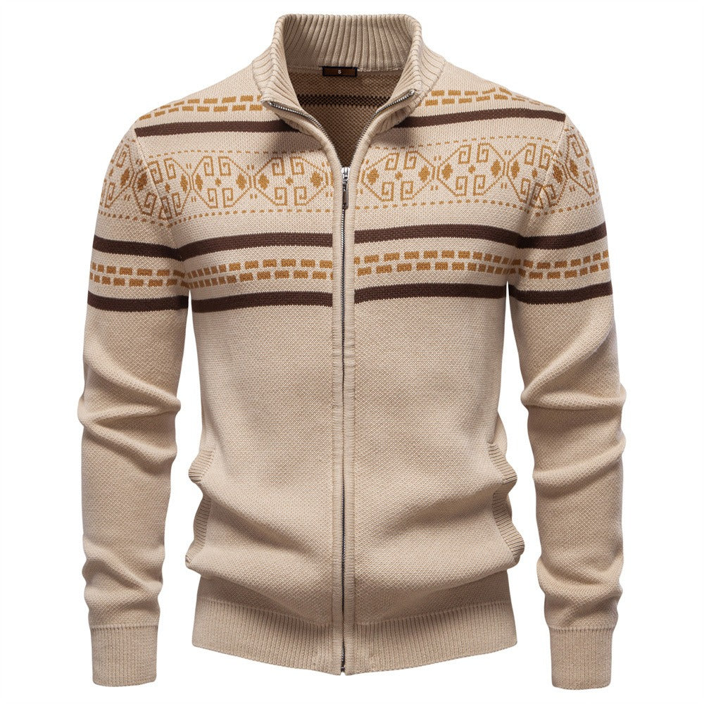 Men's Nordic Pattern Full-Zip Sweater