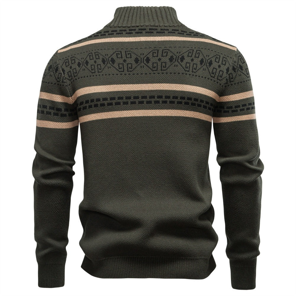Men's Nordic Pattern Full-Zip Sweater