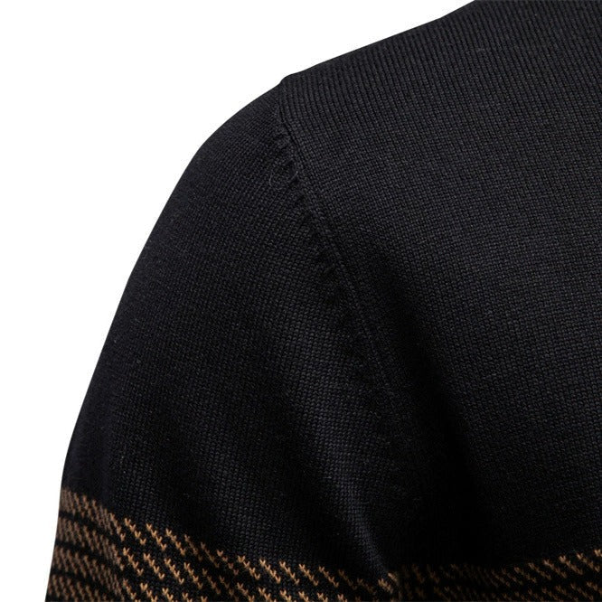 Men's Striped Quarter-Zip Knit Sweater