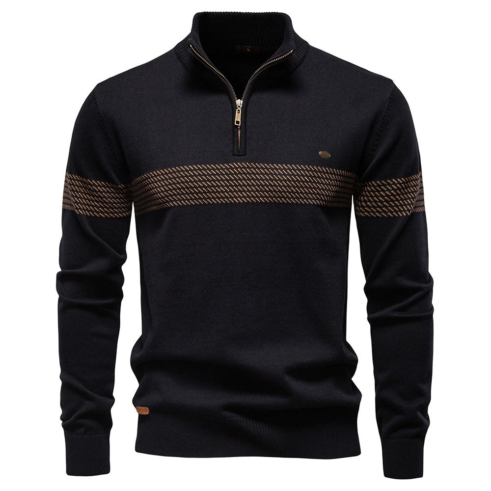 Men's Striped Quarter-Zip Knit Sweater