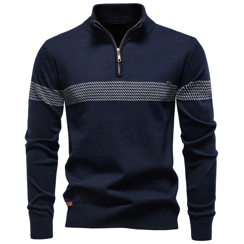 Men's Striped Quarter-Zip Knit Sweater