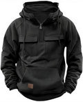 Men’s Tactical Cargo Hoodie – Quarter Zip Pullover, Workout & Outdoor, Black