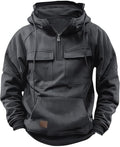 Men’s Tactical Cargo Hoodie – Quarter Zip Pullover, Workout & Outdoor, Grey
