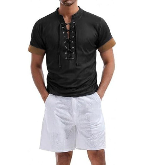 Men’s Short Sleeve Knit Polo – Casual Summer Beach, Black