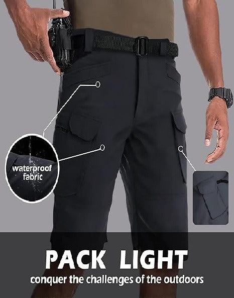 Men’s Waterproof Stretch Cargo Shorts – Quick-Dry, Multi-Pocket, Grey
