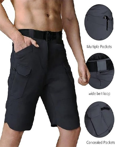 Men’s Waterproof Stretch Cargo Shorts – Quick-Dry, Multi-Pocket, Grey
