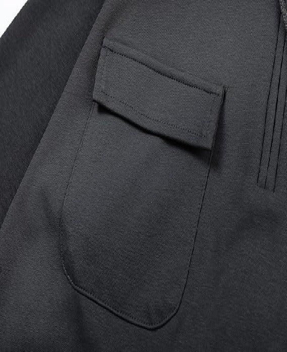 Men’s Tactical Cargo Hoodie – Quarter Zip Pullover, Workout & Outdoor, Grey